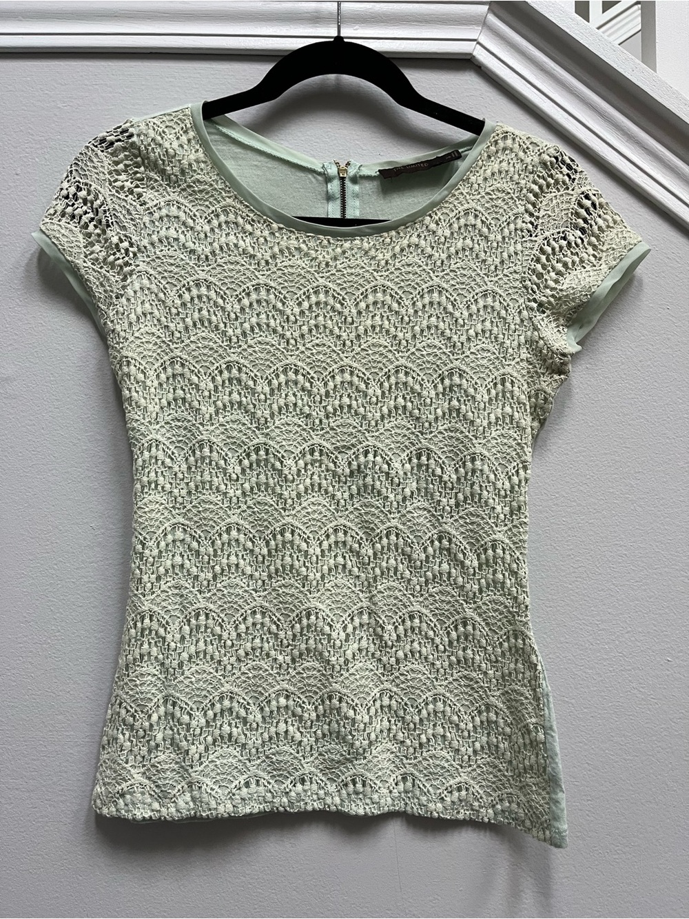 The Limited Lace Crochet Short Sleeve Top - Mint